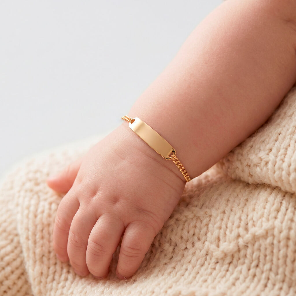 Bracelet Identit&eacute; Etheline Maille Gourmette Or Jaune - Bracelets Communion Enfant | Histoire d&rsquo;Or