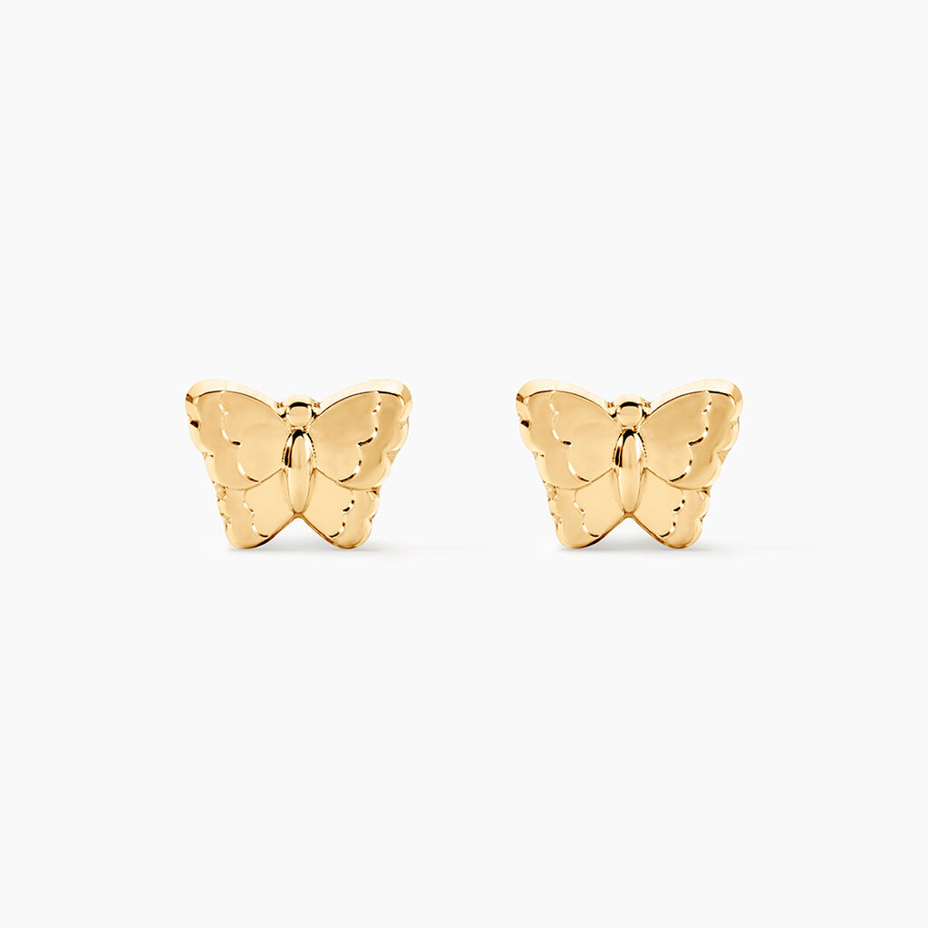 Boucles D'oreilles Puces Bartholom&eacute;e Papillon Or Jaune - Clous d'oreilles Femme | Histoire d&rsquo;Or