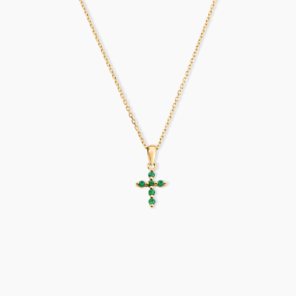 Pendentif Or Jaune Stanley Emeraude  - Pendentifs Croix Femme | Histoire d’Or