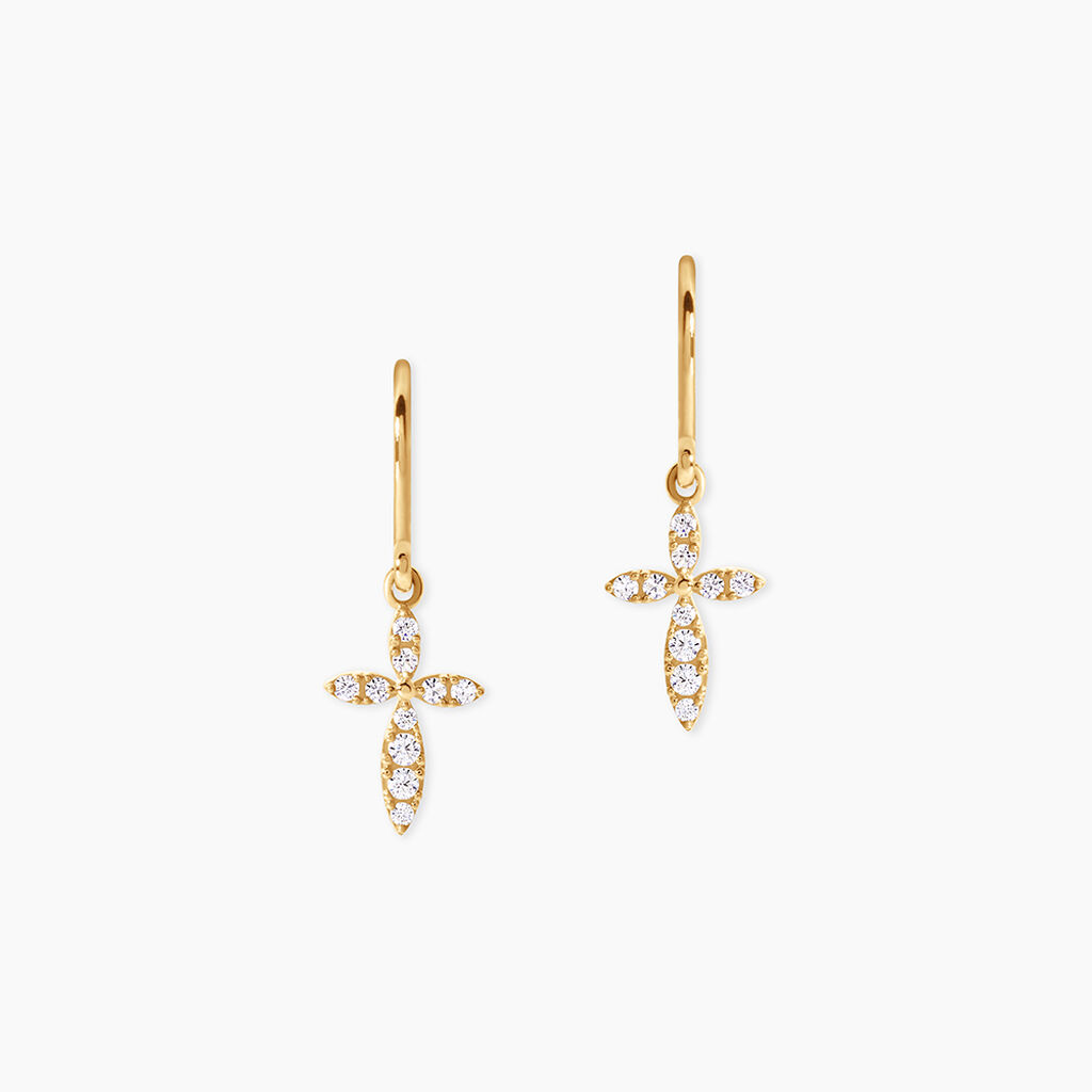 Boucles D'Oreilles Pendantes Chastity Argent Dor&eacute; A L'Or 750/1000 Oxyde De Zirconium - Boucles d'oreilles pendantes Femme | Histoire d&rsquo;Or