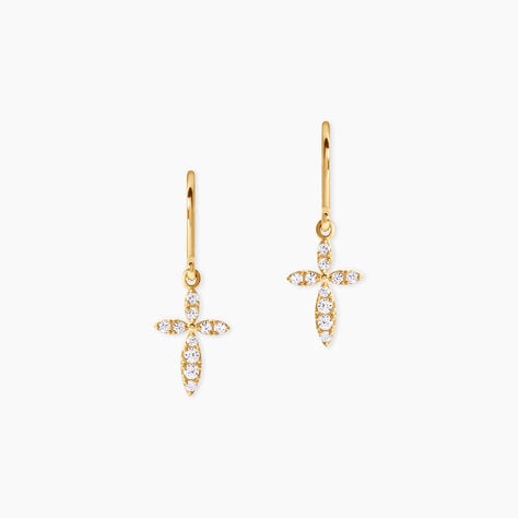 Boucles D'Oreilles Pendantes Chastity Argent Dor&eacute; A L'Or 750/1000 Oxyde De Zirconium - Boucles d'oreilles pendantes Femme | Histoire d&rsquo;Or