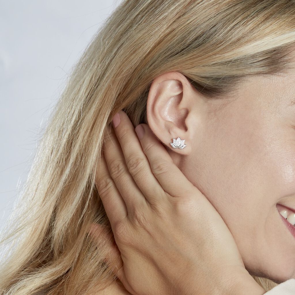 Boucles D'oreilles Puces Cassien Argent Blanc Oxyde De Zirconium - Boucles d'oreilles fantaisie Femme | Histoire d’Or