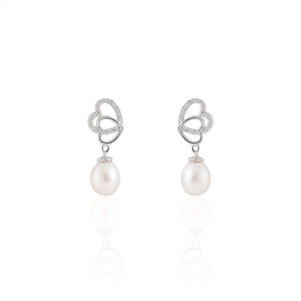 Boucles D'oreilles Pendantes Rosella Argent  Perle De Culture Et Oxyde - Boucles d'oreilles fantaisie Femme | Histoire d’Or