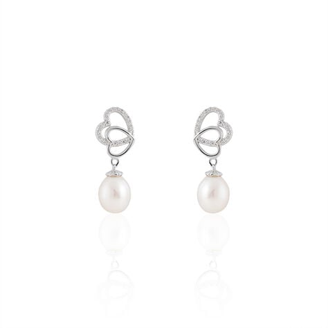 Boucles D'oreilles Pendantes Rosella Argent  Perle De Culture Et Oxyde - Boucles d'oreilles fantaisie Femme | Histoire d’Or