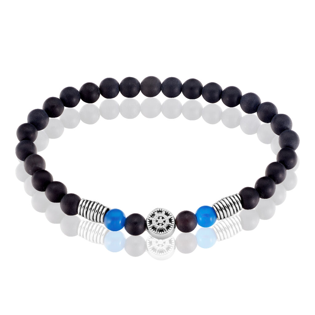 Bracelet Acier Huguesa Agate Noir Pierres Bleues - Bracelets Homme | Histoire d’Or
