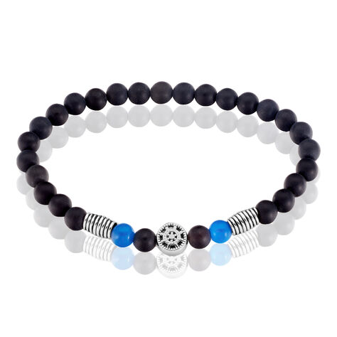 Bracelet Acier Huguesa Agate Noir Pierres Bleues - Bracelets Homme | Histoire d’Or