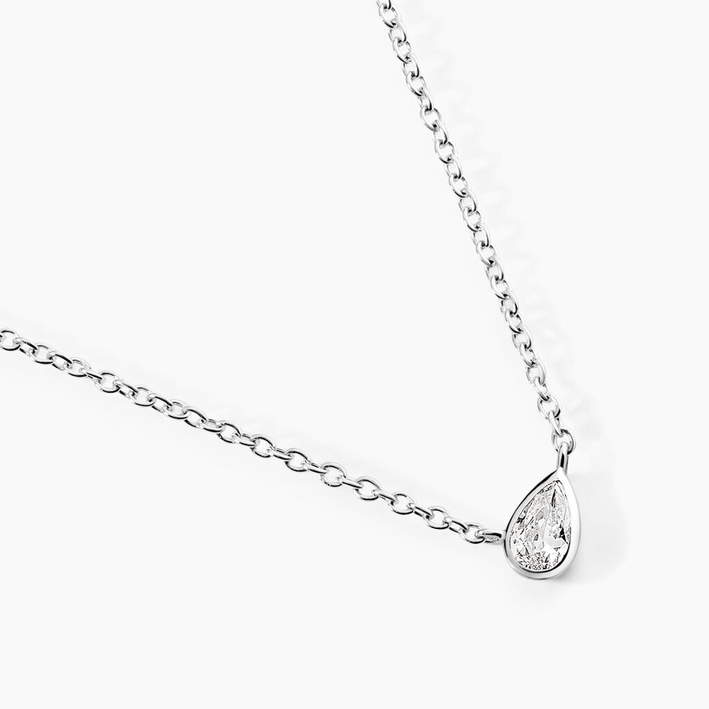 Collier Mini Pear Shape Argent Blanc Oxyde De Zirconium - F&ecirc;te des m&egrave;res Femme | Histoire d&rsquo;Or