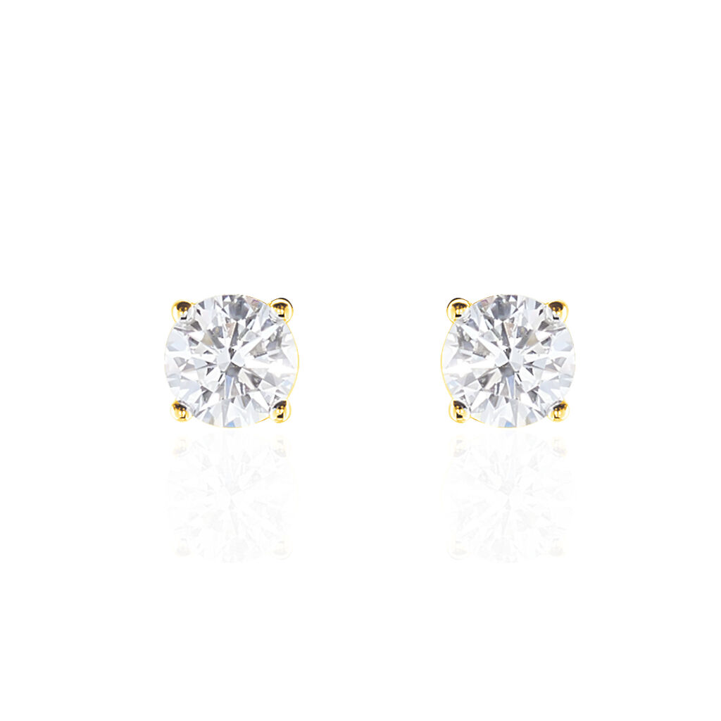Boucles D'oreilles Puces 4 Griffes Or Jaune Diamant Synthetique - Clous d'oreilles Femme | Histoire d&rsquo;Or