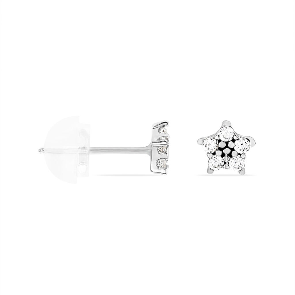 Boucles D'oreilles Puces Elais Etoile Or Blanc Oxyde De Zirconium - Clous d'oreilles Femme | Histoire d’Or