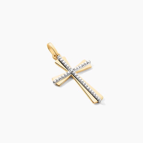 Pendentif Crocetta Or Jaune Oxyde De Zirconium - Pendentifs Bapt&ecirc;me Famille | Histoire d&rsquo;Or