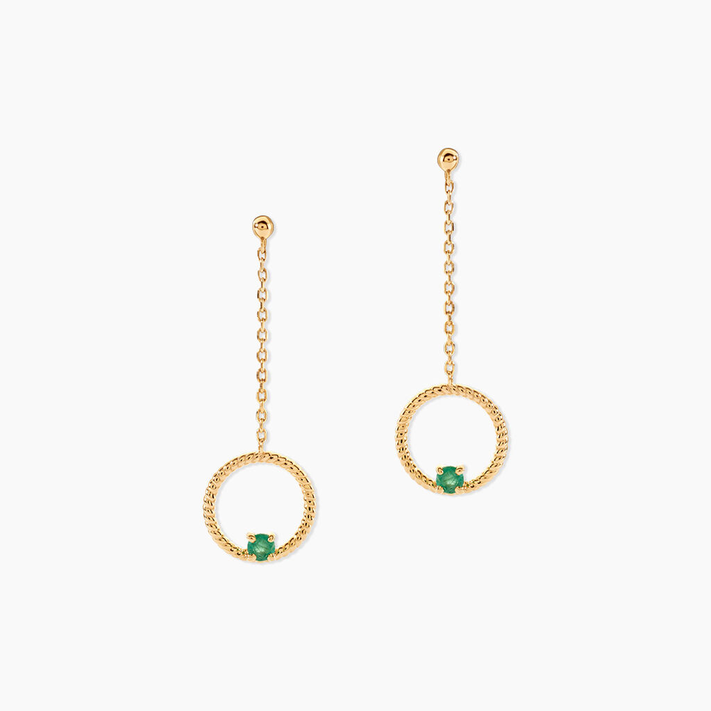 Boucles D'Oreilles Pendantes Gijs Or Jaune Emeraude - Boucles d'oreilles pendantes Femme | Histoire d&rsquo;Or