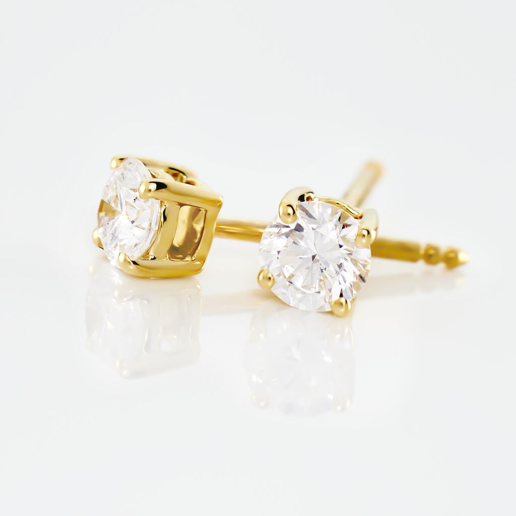 Boucles D'oreilles Puces 4 Griffes Or Jaune Diamant Synthetique - Clous d'oreilles Femme | Histoire d’Or