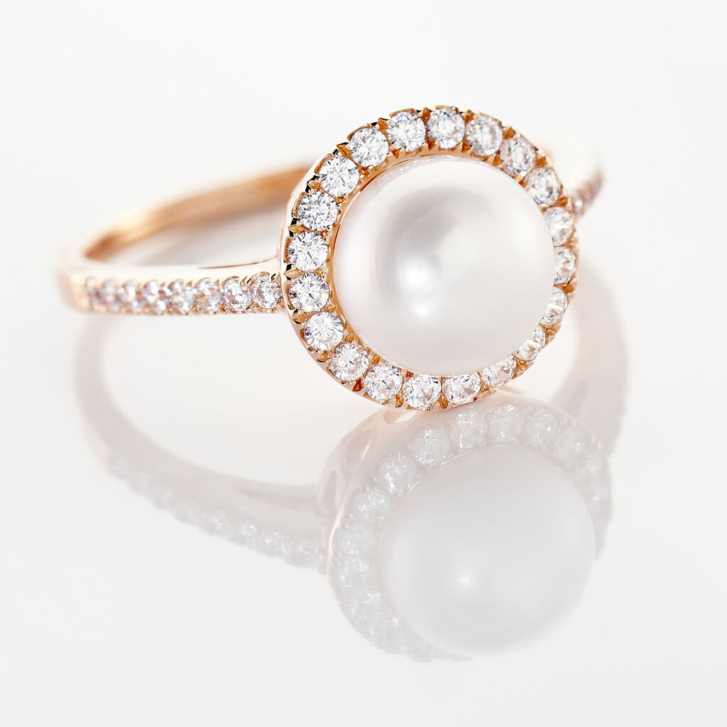Bague Olivia Argent Rose Perle De Culture Et Oxyde De Zirconium - Bagues solitaires Femme | Histoire d&rsquo;Or
