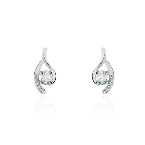 Boucles D'oreilles Sagesse Or Blanc Topaze Oxyde - Clous d'oreilles Femme | Histoire d’Or