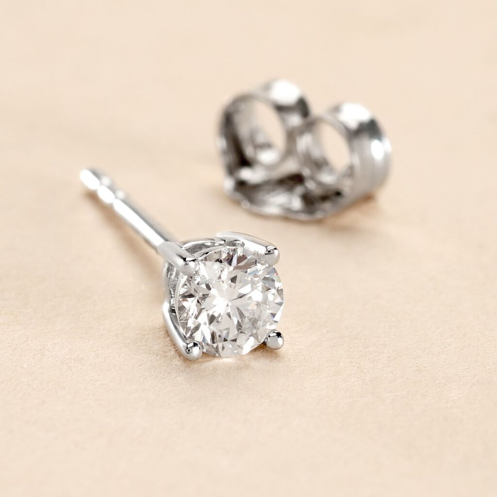 Boucle D'oreille Puce Unitaire Victoria Or Blanc Diamant - Clous d'oreilles Famille | Histoire d’Or