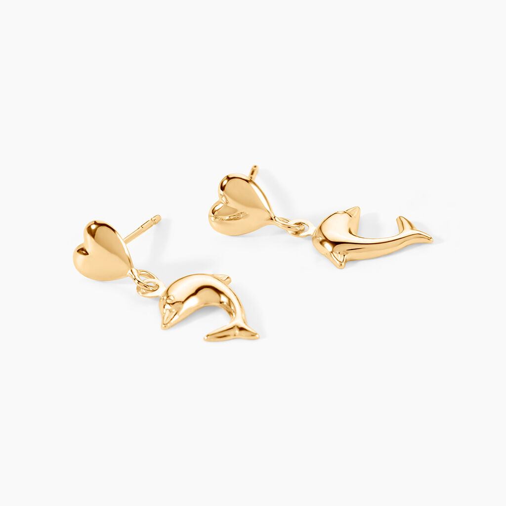 Boucles D'oreilles Pendantes Fulvie Coeurs Et Dauphin Or Jaune - Boucles d'oreilles pendantes Femme | Histoire d&rsquo;Or