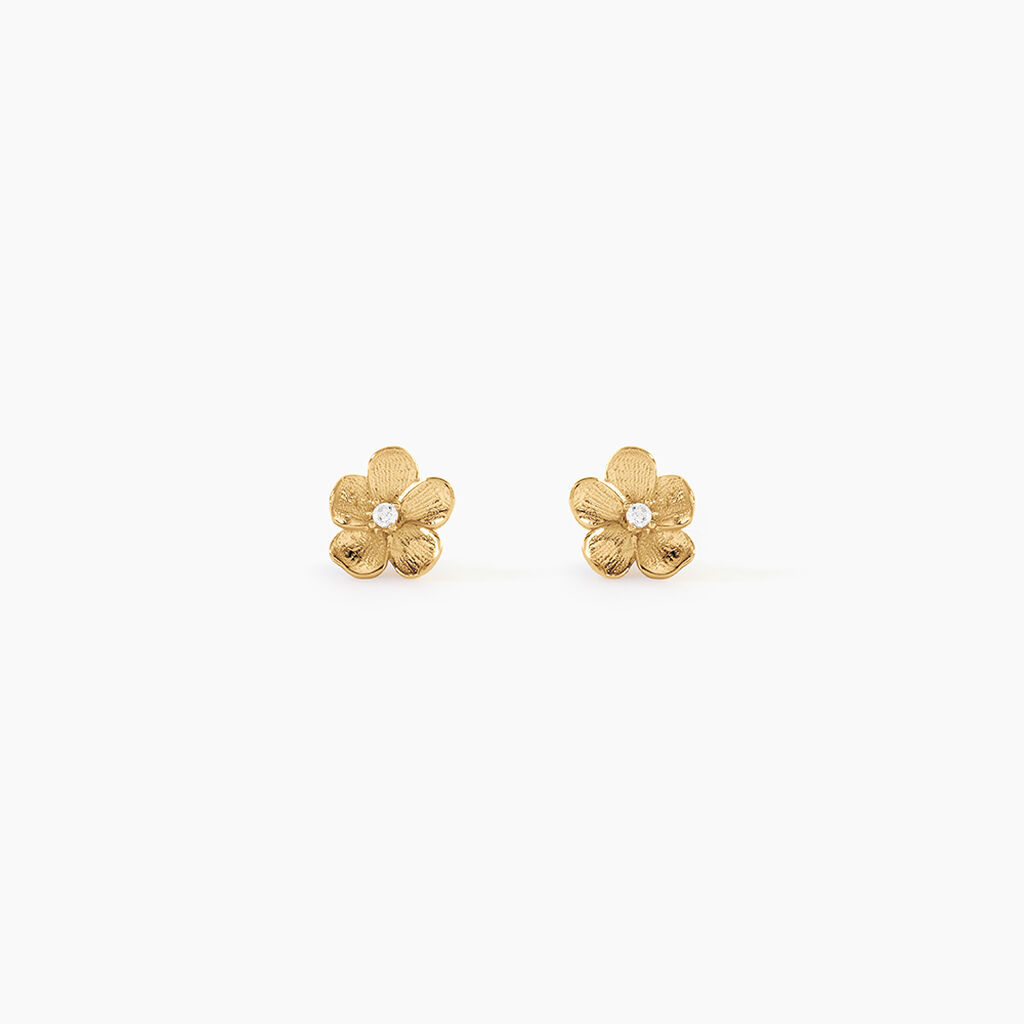 Boucles D'Oreilles Puces Sakura Love Argent Dor&eacute; A L'Or 750/1000 Oxyde De Zirconium - Boucles d'oreilles fantaisie Femme | Histoire d&rsquo;Or