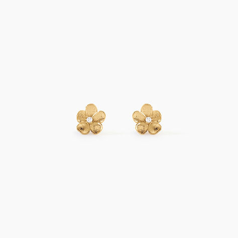 Boucles D'Oreilles Puces Sakura Love Argent Dor&eacute; A L'Or 750/1000 Oxyde De Zirconium - Boucles d'oreilles fantaisie Femme | Histoire d&rsquo;Or