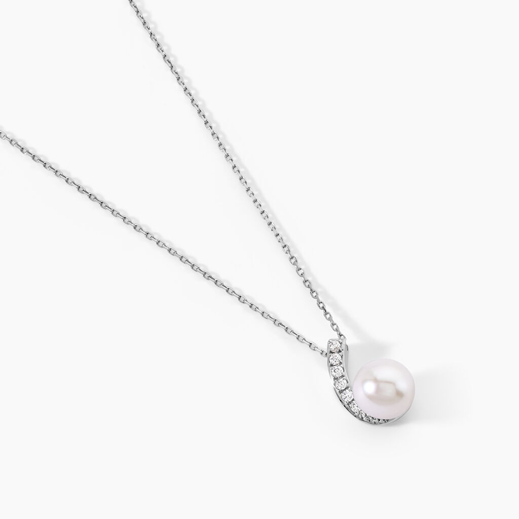 Collier Angel Or Blanc Perle De Culture Oxyde - Colliers Femme | Histoire d&rsquo;Or