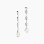 Boucles D'Oreilles Pendantes Silviane Argent Blanc Perle De Culture - Boucles d'oreilles fantaisie Femme | Histoire d&rsquo;Or