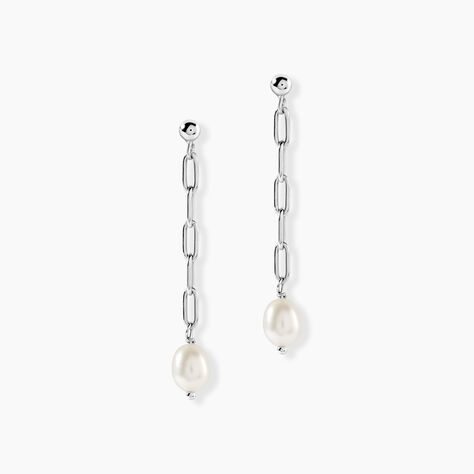 Boucles D'Oreilles Pendantes Silviane Argent Blanc Perle De Culture - Boucles d'oreilles fantaisie Femme | Histoire d&rsquo;Or