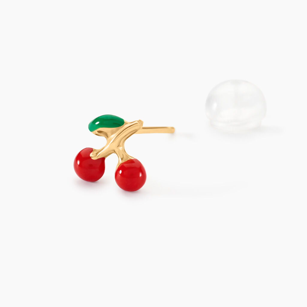 Boucles D'oreilles Puces Cherry Cerise Or Jaune - Clous d'oreilles Enfant | Histoire d&rsquo;Or