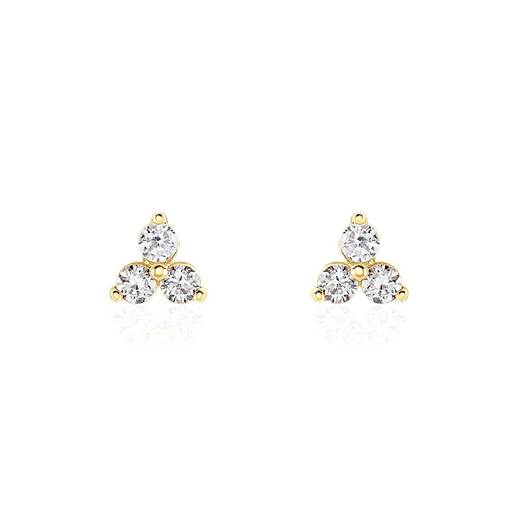 Boucles D'oreilles Créoles Or Jaune 22 Carats - Motif Soleil Avec Zirconium, Occasion