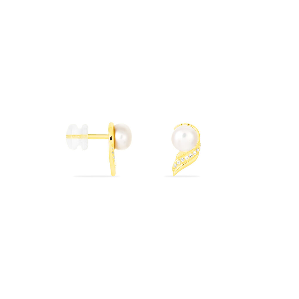 Boucles D'oreilles Puces Antoinette Or Jaune Perle De Culture - Clous d'oreilles Femme | Histoire d’Or