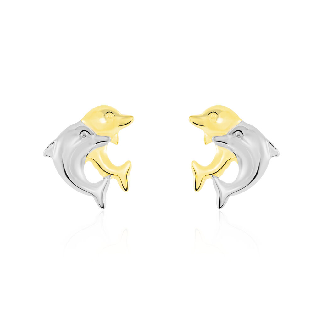 Boucles D'oreilles Puces Fulvie Double Dauphins Or Bicolore - Clous d'oreilles Femme | Histoire d’Or