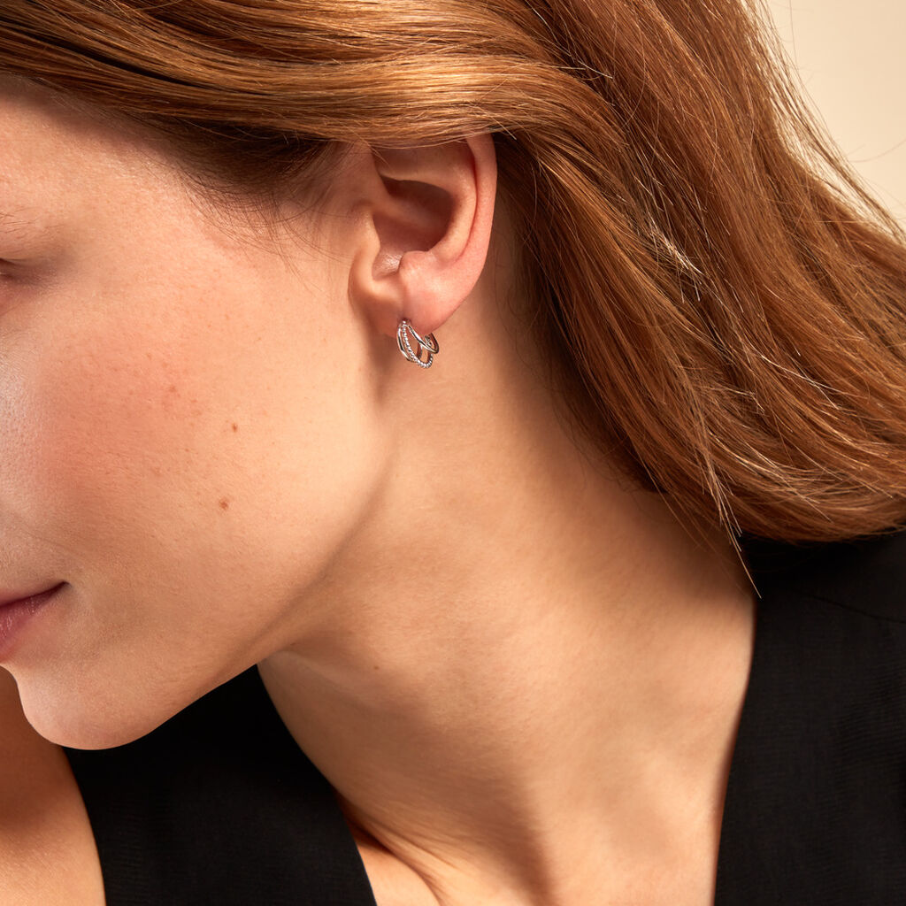 Créoles Louisette Argent Blanc - Boucles d'oreilles créoles Femme | Histoire d’Or