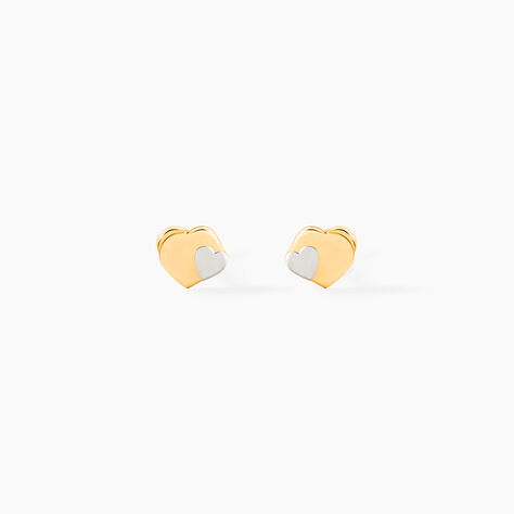 Boucles D'oreilles Puces Anne-maudae Double Coeurs Or Bicolore - Clous d'oreilles Femme | Histoire d’Or