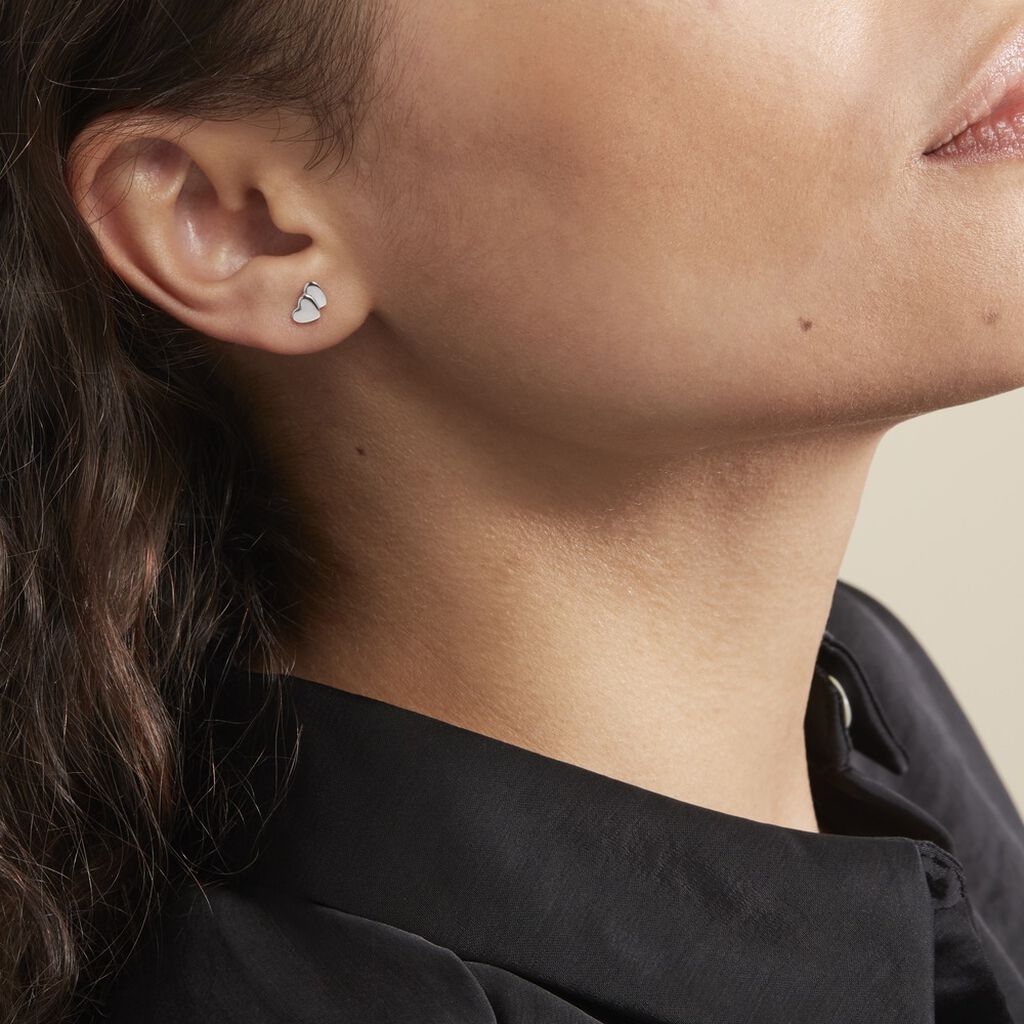 Boucles D'oreilles Puces Collinette Argent Blanc - Boucles d'oreilles fantaisie Femme | Histoire d’Or