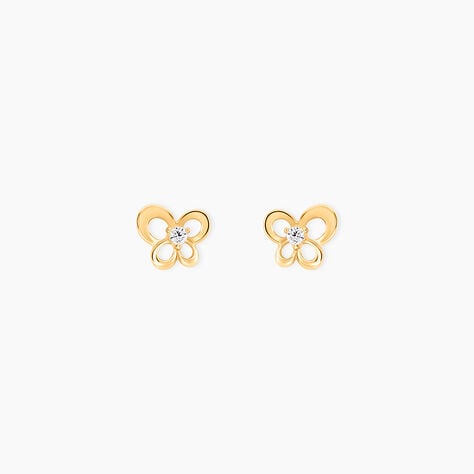 Boucles D'oreilles Puces Cathy Fleur Or Jaune Oxyde De Zirconium - Clous d'oreilles Famille | Histoire d&rsquo;Or