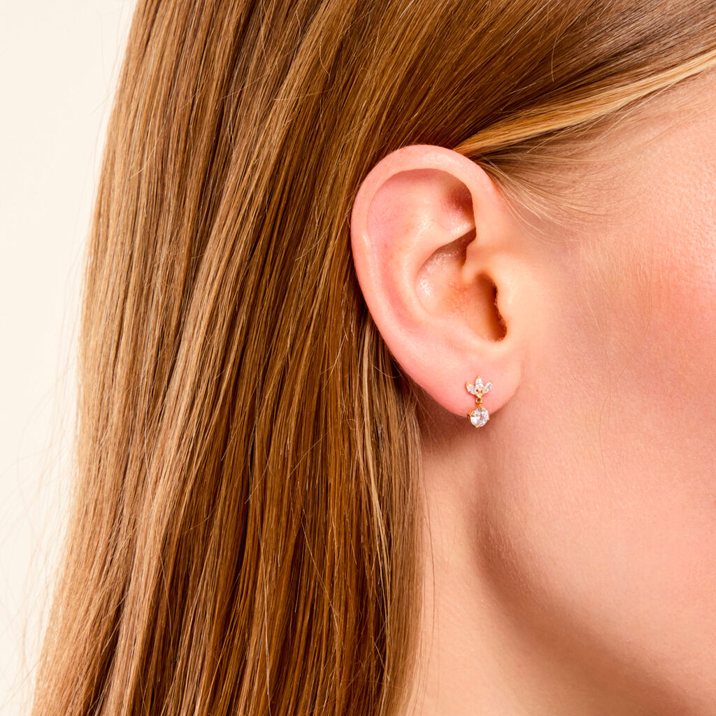 Boucles D'Oreilles Pendantes Lavra Argent Dor&eacute; A L'Or 750/1000 Oxyde De Zirconium - Boucles d'oreilles fantaisie Femme | Histoire d&rsquo;Or
