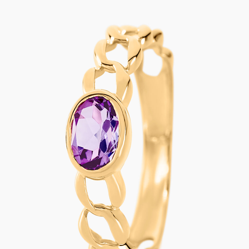 Bague Chain Or Jaune Am&eacute;thyste - Bagues solitaires Femme | Histoire d&rsquo;Or