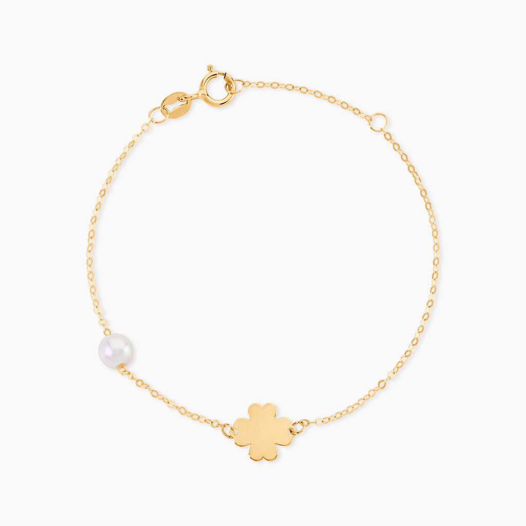 Bracelet Trefle Or Jaune Perle De Culture - Bracelets Enfant | Histoire d&rsquo;Or