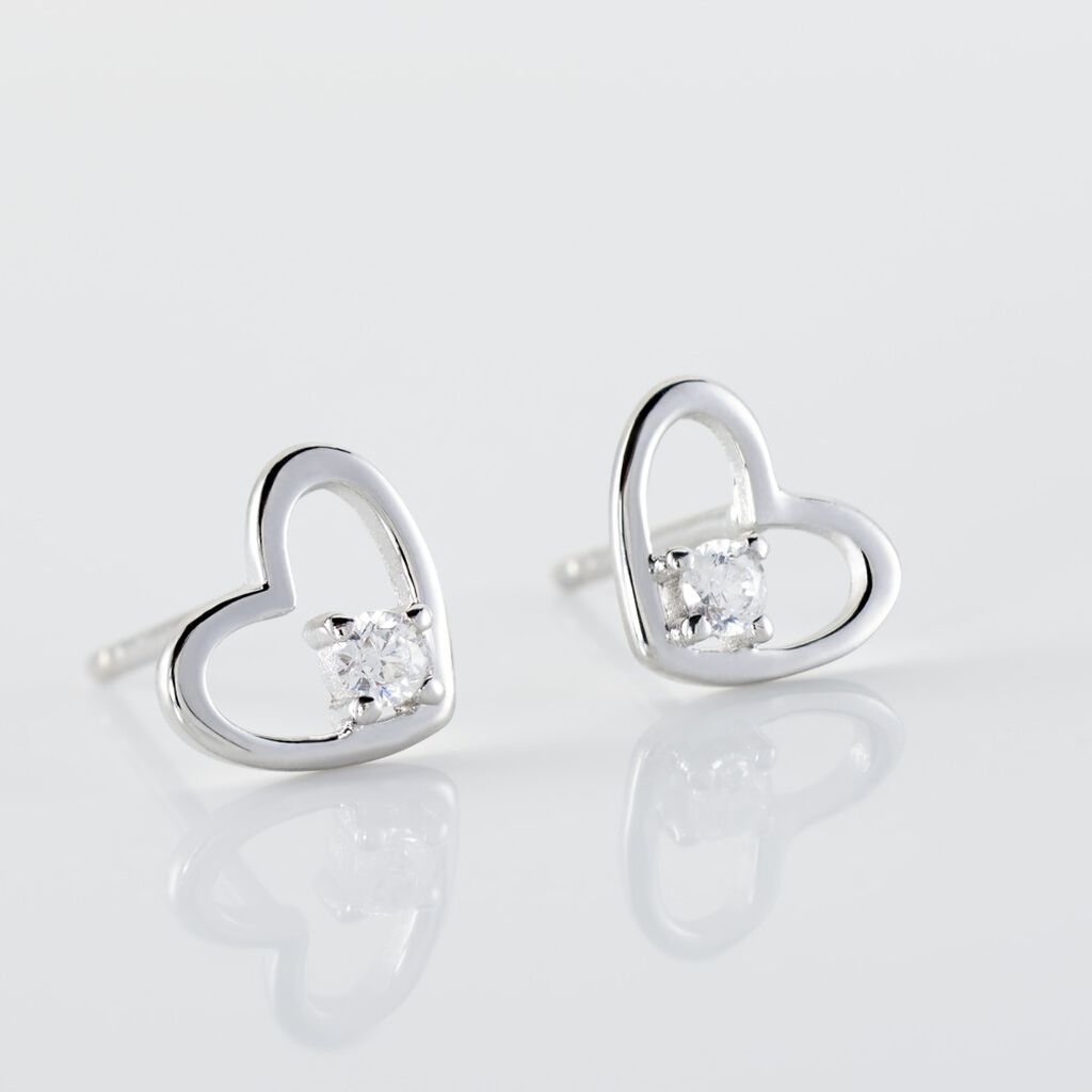 Boucles D'oreilles Puces Argent Blanc Sabino Oxydes De Zirconium - Boucles d'oreilles fantaisie Femme | Histoire d’Or