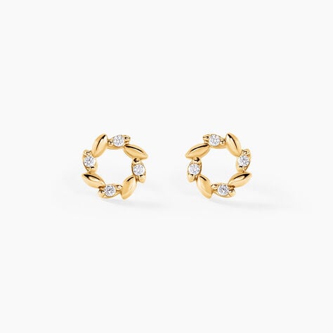 Boucles D'oreilles Puces Reed Or Jaune Oxyde De Zirconium - Clous d'oreilles Femme | Histoire d&rsquo;Or