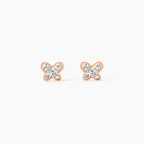 Boucles D'oreilles Puces Edme Papillon Or Rose Strass - Clous d'oreilles Femme | Histoire d&rsquo;Or