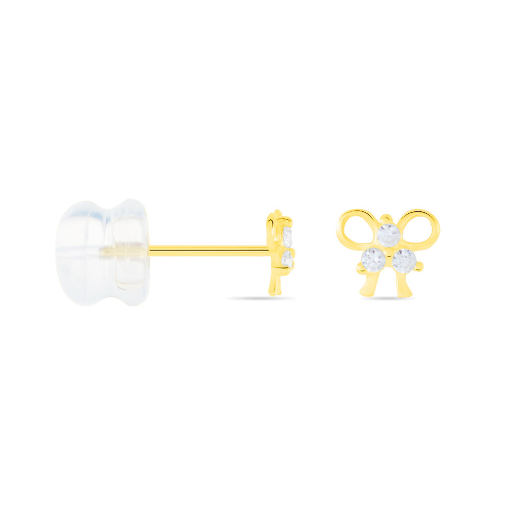 Boucles D'oreilles Puces Darina Noeud Or Jaune Oxyde De Zirconium - Clous d'oreilles Famille | Histoire d’Or