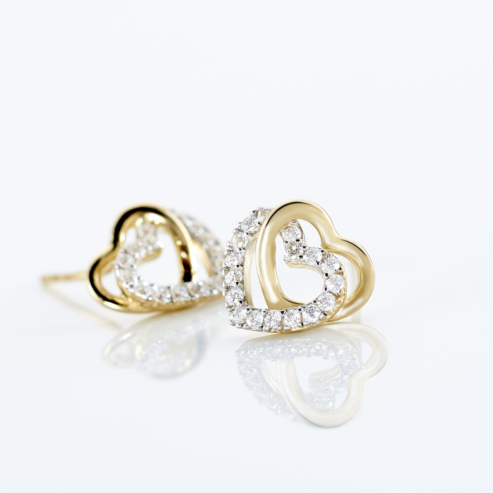 Boucles D'oreilles En Or Blanc 9 Carats - Forme Cœur Percé Avec Cristal - Funkyrox, Neuves Avec étiquettes