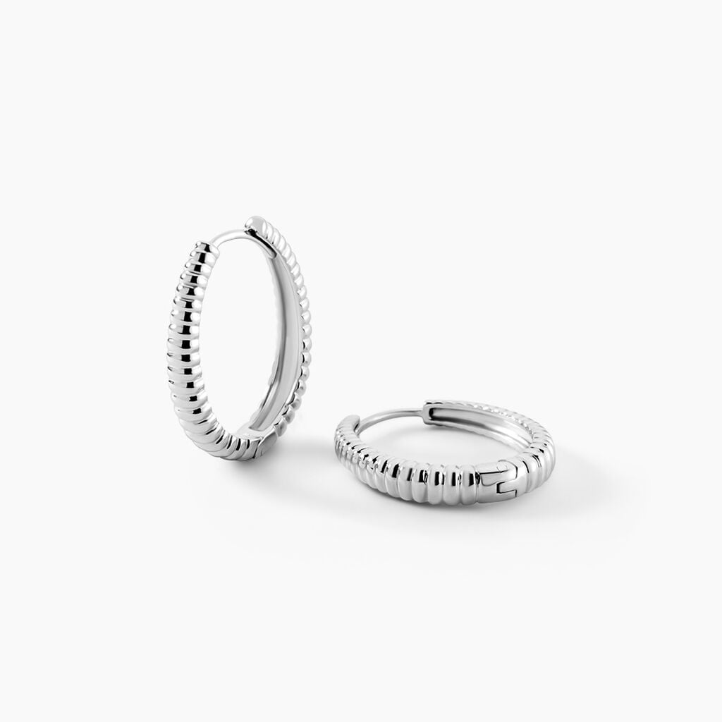Cr&eacute;oles Ribbed Argent Blanc - Boucles d'oreilles cr&eacute;oles Femme | Histoire d&rsquo;Or