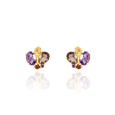 Boucles D'oreilles Pendantes Or Jaune Amethyste Et Quartz Et Citrine - Boucles d'oreilles pendantes Femme | Histoire d’Or