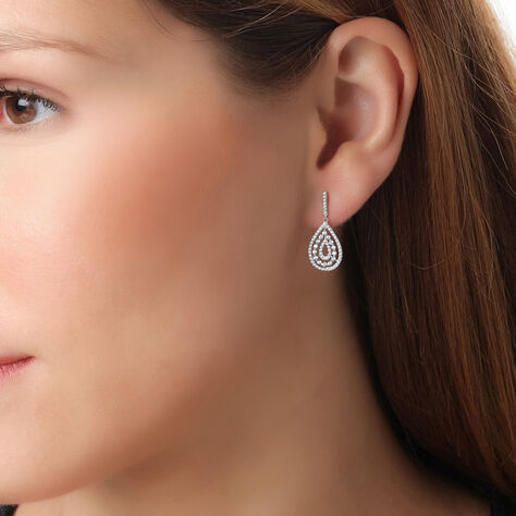 Boucles D'oreilles Puces Or Blanc Oxyde De Zirconium - Boucles d'oreilles pendantes Femme | Histoire d’Or