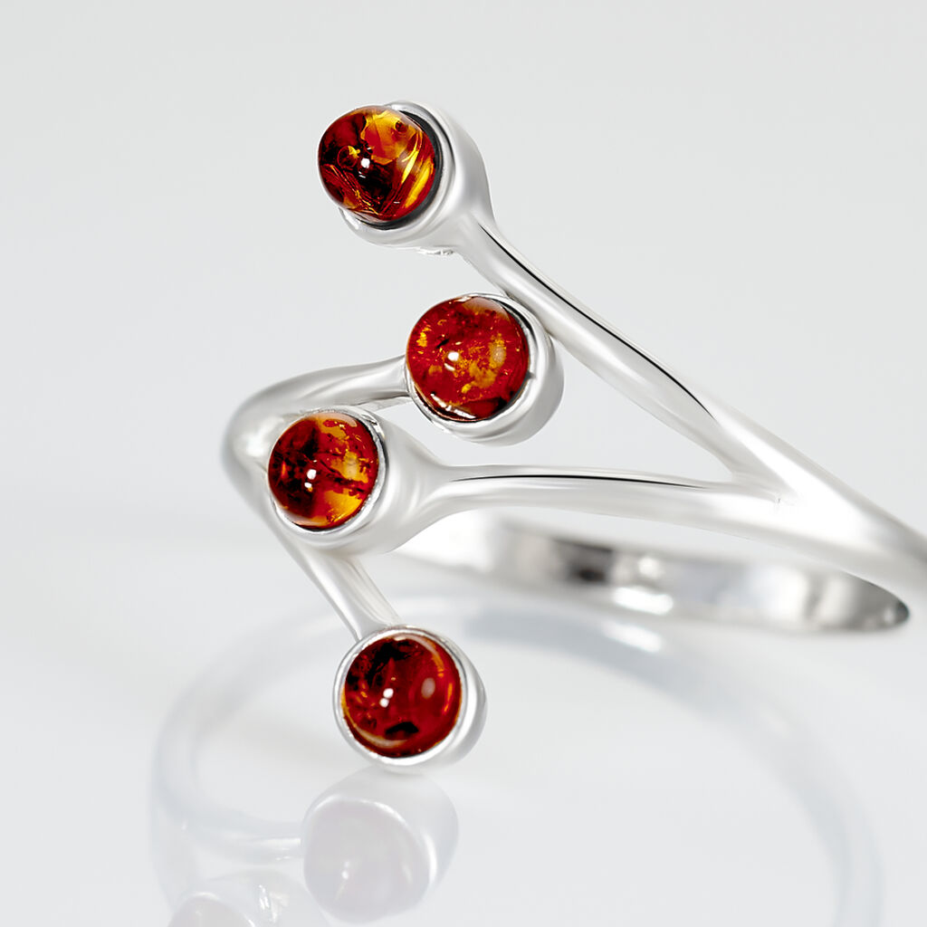 Bague Argent Blanc Accorus Ambre - Bagues avec pierre Femme | Histoire d’Or