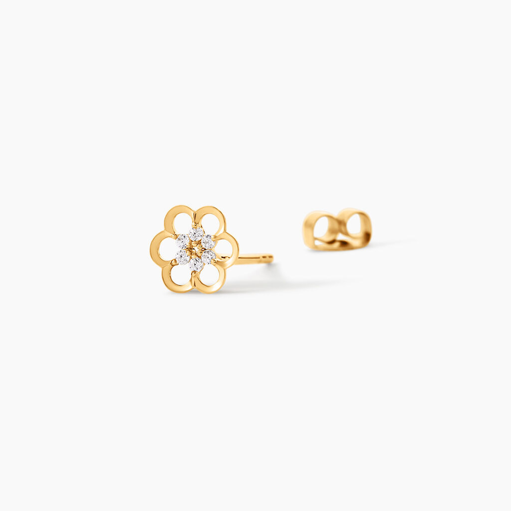 Boucles D'Oreilles Puces Philine Argent Dor&eacute; A L'Or 750/1000 Oxyde De Zirconium - Boucles d'oreilles fantaisie Enfant | Histoire d&rsquo;Or