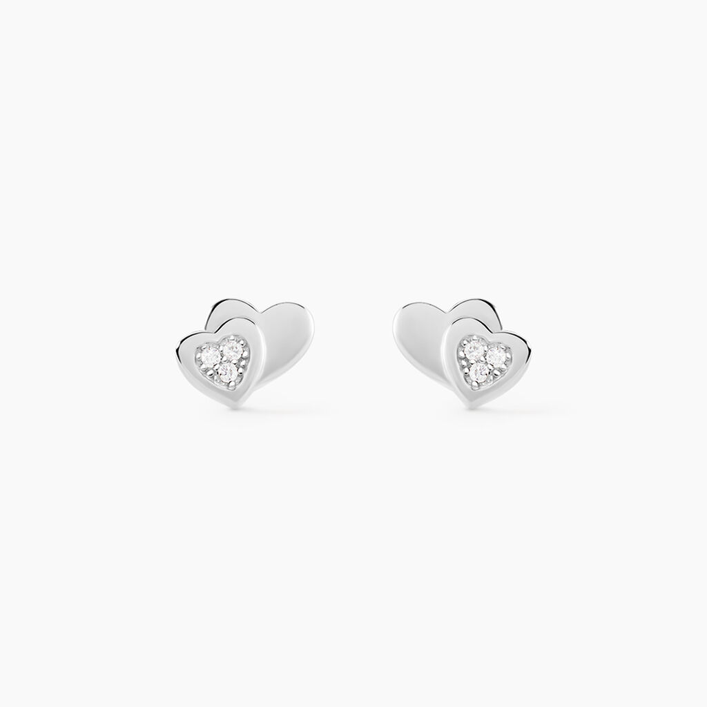 Boucles D'oreilles Puces Argent Blanc Dounyo Oxydes De Zirconium - Boucles d'oreilles fantaisie Femme | Histoire d&rsquo;Or
