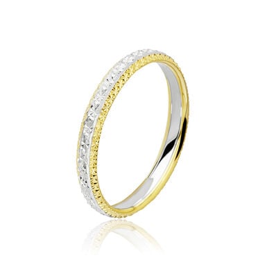 Alliance Multi Facettes Diamantee Demi Jonc Classique Or Bicolore
