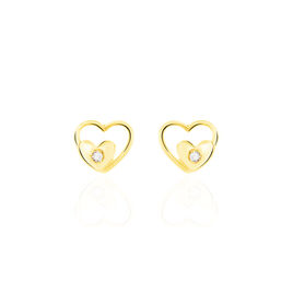 Boucles D'oreilles Puces Terentille Coeur Or Jaune Oxyde De Zirconium - Boucles d'Oreilles Coeur Enfant | Histoire d’Or