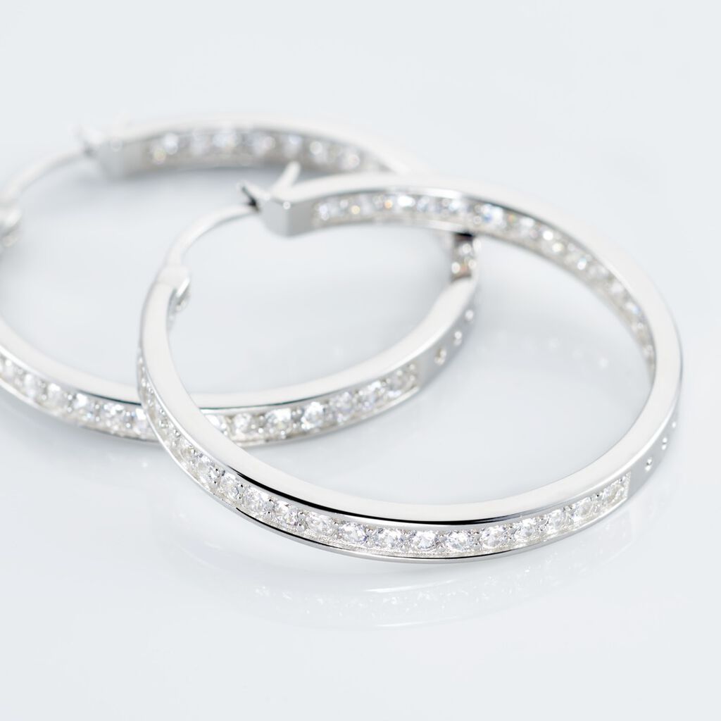 Créoles Classique Argent Blanc Django Oxyde De Zirconium - Boucles d'oreilles créoles Femme | Histoire d’Or